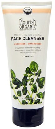 Nourish Organic, Moisturizing Cream Face Cleanser, Cucumber + Watercress, 6 fl oz (177 ml) ,الجمال، العناية بالوجه، منظفات الوجه