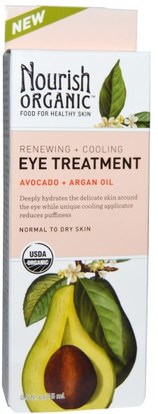 Nourish Organic, Renewing + Cooling Eye Treatment, Avocado + Argan Oil, 0.5 fl oz (15 ml) ,الجمال، كريمات العين، العناية بالوجه، نوع البشرة العادية لتجف الجلد