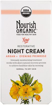 Nourish Organic, Restorative, Night Cream, Argan + Evening Primrose, Normal to Dry Skin, 1.7 oz (50 ml) ,الجمال، مكافحة الشيخوخة