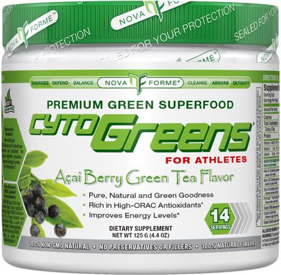 NovaForme, CytoGreens, High-ORAC Premium Green Superfood, Acai Berry Green Tea Flavor, 4.4 oz (125 g) ,المكملات الغذائية، سوبرفوودس، أوراك مضادات الأكسدة