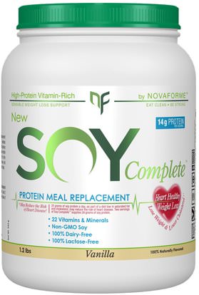 NovaForme, Soy Complete Protein Weight Loss Meal Replacement, Vanilla, 1.2 lbs ,والمكملات الغذائية، ومنتجات الصويا، بروتين الصويا