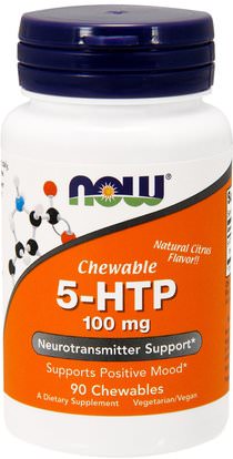 Now Foods, 5-HTP, Chewable, Natural Citrus Flavor, 100 mg, 90 Chewables ,المكملات الغذائية، 5-هتب، 5-هتب 100 ملغ