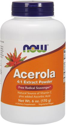 Now Foods, Acerola 4:1 Extract Powder, 6 oz (170 g) ,الفيتامينات، فيتامين ج، فيتامين ج أسيرولا