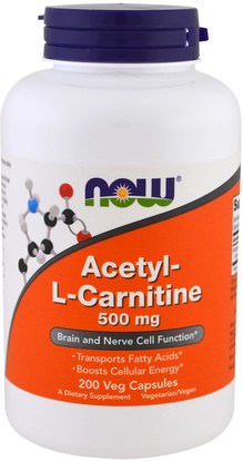Now Foods, Acetyl-L Carnitine, 500 mg, 200 Veg Capsules ,المكملات الغذائية، والأحماض الأمينية، ل كارنيتين، أسيتيل ل كارنيتين