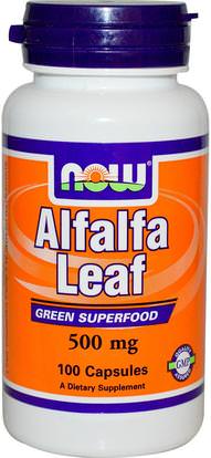 Now Foods, Alfalfa Leaf, 500 mg, 100 Veg Capsules ,الأعشاب، البرسيم