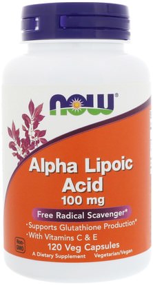Now Foods, Alpha Lipoic Acid, 100 mg, 120 Veg Capsules ,والمكملات الغذائية، ومضادات الأكسدة، ألفا حمض ليبويك، ألفا حمض ليبويك 100 ملغ