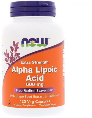 Now Foods, Alpha Lipoic Acid, Extra Strength, 600 mg, 120 Veg Capsules ,والمكملات الغذائية، ومضادات الأكسدة، حمض الليبويك ألفا، ألفا حمض ليبويك 600 ملغ