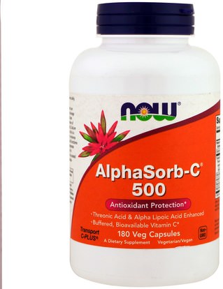 Now Foods, AlphaSorb-C 500, 180 Veggie Caps ,المكملات الغذائية، مضادات الأكسدة، حمض الليبويك ألفا، الفيتامينات، فيتامين ج