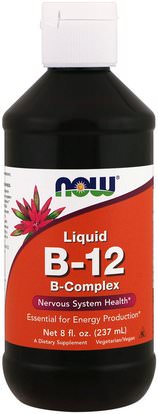 Now Foods, B-12, Liquid, B-Complex, 8 fl oz (237 ml) ,الفيتامينات السائل، فيتامين ب، فيتامين b12، فيتامين b12 - السائل