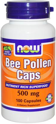 Now Foods, Bee Pollen Caps, 500 mg, 100 Capsules ,المكملات الغذائية، منتجات النحل، لقاح النحل