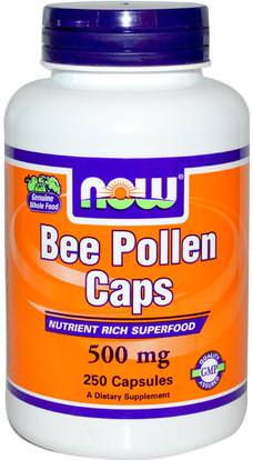 Now Foods, Bee Pollen Caps, 500 mg, 250 Capsules ,المكملات الغذائية، منتجات النحل، لقاح النحل