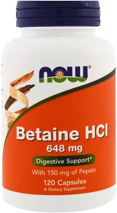 Now Foods, Betaine HCL, 648 mg, 120 Veggie Caps ,المكملات الغذائية، بيتين هكل، الإنزيمات
