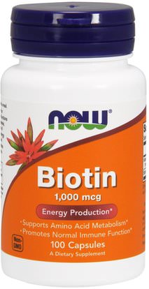 Now Foods, Biotin, 1000 mcg, 100 Capsules ,الفيتامينات، فيتامين ب، البيوتين