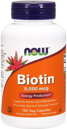 Now Foods, Biotin, 5,000 mcg, 120 Veg Capsules ,الفيتامينات، فيتامين ب، البيوتين