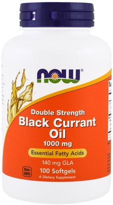 Now Foods, Black Currant Oil, Double Strength, 1000 mg, 100 Softgels ,المكملات الغذائية، إيفا أوميجا 3 6 9 (إيبا دا)، الكشمش الأسود