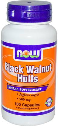 Now Foods, Black Walnut Hulls, 500 mg, 100 Capsules ,الأعشاب، الجوز الأسود