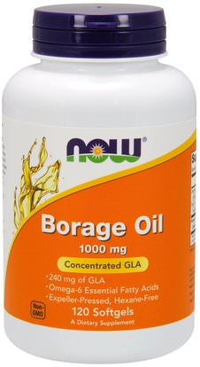 Now Foods, Borage Oil, Highest GLA Concentration, 1000 mg, 120 Softgels ,المكملات الغذائية، إيفا أوميجا 3 6 9 (إيبا دا)، زيت بوريج