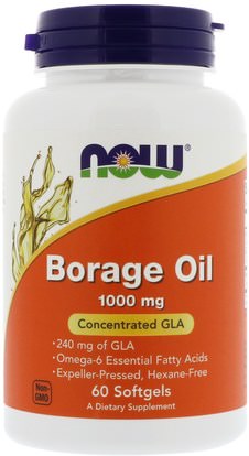 Now Foods, Borage Oil, 1000 mg, 60 Softgels ,المكملات الغذائية، إيفا أوميجا 3 6 9 (إيبا دا)، زيت بوريج
