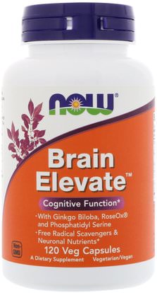 Now Foods, Brain Elevate, 120 Veg Capsules ,والصحة، واضطراب نقص الانتباه، إضافة، أدهد، الدماغ