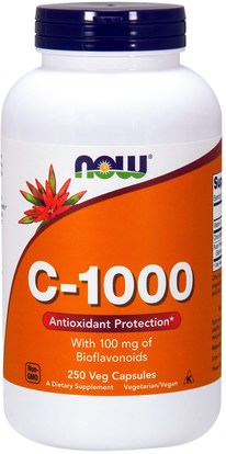 Now Foods, C-1000, With 100 mg of Bioflavonoids, 250 Veg Capsules ,الفيتامينات، فيتامين ج، بيوفلافونويدس