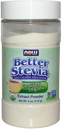 Now Foods, Certified Organic, Better Stevia, Extract Powder, 4 oz (113 g) ,الطعام، المحليات، ستيفيا