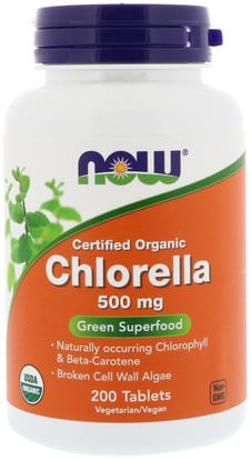 Now Foods, Certified Organic Chlorella, 500 mg, 200 Tablets ,المكملات الغذائية، سوبرفوودس، الكلوريلا العضوية