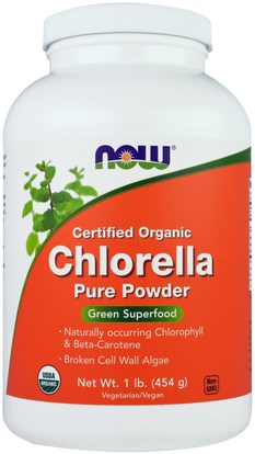 Now Foods, Certified Organic, Chlorella, 100% Pure Powder, 1 lb (454 g) ,المكملات الغذائية، سوبرفوودس، الكلوريلا العضوية