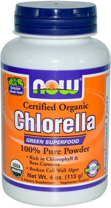 Now Foods, Certified Organic Chlorella, Pure Powder, 4 oz (113 g) ,المكملات الغذائية، سوبرفوودس، الكلوريلا العضوية