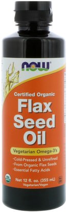 Now Foods, Certified Organic, Flax Seed Oil, 12 fl oz (355 ml) ,المكملات الغذائية، إيفا أوميجا 3 6 9 (إيبا دا)، زيت الكتان، الكتان النفط السائل