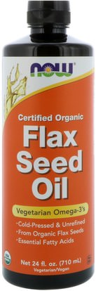 Now Foods, Certified Organic Flax Seed Oil, 24 fl oz (710 ml) ,المكملات الغذائية، إيفا أوميجا 3 6 9 (إيبا دا)، زيت الكتان