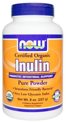 Now Foods, Certified Organic Inulin, Pure Powder, 8 oz (227 g) ,المكملات الغذائية، الألياف، الإينولين
