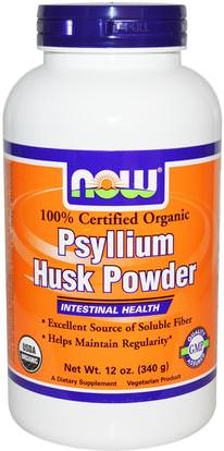 Now Foods, Certified Organic, Psyllium Husk Powder, 12 oz (340 g) ,المكملات الغذائية، الألياف، قشر سيلليوم، مسحوق قشر سيلليوم