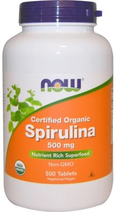 Now Foods, Certified Organic Spirulina, 500 mg, 500 Tablets ,المكملات الغذائية، سبيرولينا، الطحالب المختلفة
