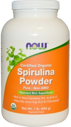 Now Foods, Certified Organic Spirulina Powder, 1 lb (454 g) ,المكملات الغذائية، سبيرولينا