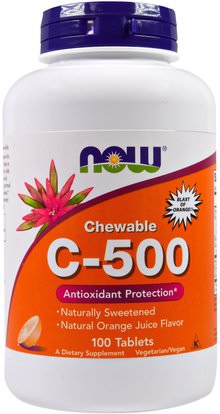 Now Foods, Chewable C-500, Orange Juice Flavor, 100 Tablets ,الفيتامينات، فيتامين ج، فيتامين ج مضغ