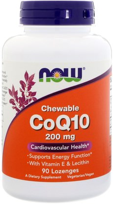 Now Foods, Chewable, CoQ10, 200 mg, 90 Lozenges ,المكملات الغذائية، مضادات الأكسدة، أنزيم q10