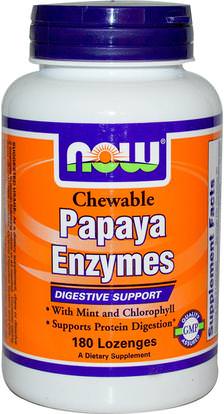 Now Foods, Chewable Papaya Enzymes, 180 Lozenges ,المكملات الغذائية، والانزيمات، البابايا غراء