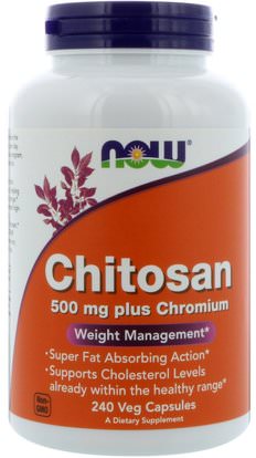 Now Foods, Chitosan, 500 mg, 240 Veg Capsules ,وفقدان الوزن، والنظام الغذائي، الشيتوزان، والمعادن، والكروم