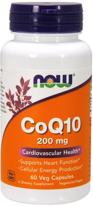 Now Foods, CoQ10, 200 mg, 60 Veg Capsules ,المكملات الغذائية، أنزيم q10، coq10 200 ملغ