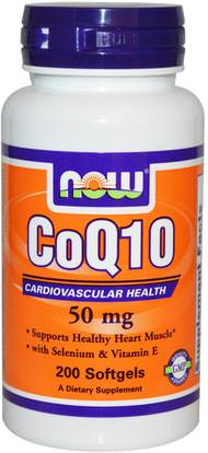 Now Foods, CoQ10, 50 mg, 200 Softgels ,المكملات الغذائية، أنزيم q10، coq10 050 ملغ