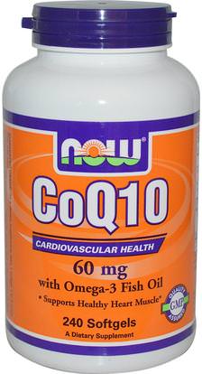 Now Foods, CoQ10 with Omega-3 Fish Oil, 60 mg, 240 Softgels ,المكملات الغذائية، أنزيم q10، coq10 + زيت السمك، coq10 60 ملغ