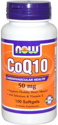 Now Foods, CoQ10, With Selenium and Vitamin E, 50 mg, 100 Softgels ,المكملات الغذائية، أنزيم q10، coq10 050 ملغ