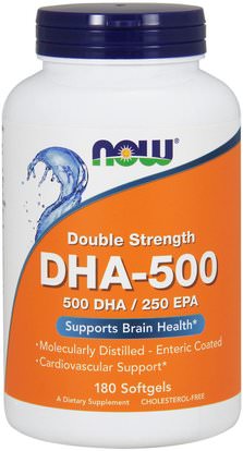 Now Foods, DHA-500/EPA-250, Double Strength, 180 Softgels ,المكملات الغذائية، إيفا أوميجا 3 6 9 (إيبا دا)، دا