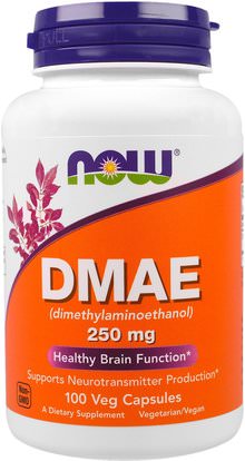 Now Foods, DMAE, 250 mg, 100 Veggie Caps ,والمكملات، والسوائل دماي وعلامات التبويب