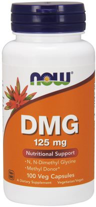 Now Foods, DMG, 125 mg, 100 Veg Capsules ,الفيتامينات، فيتامين ب، دمغ (n-ديميثيلغليسين)