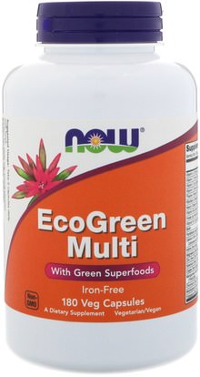 Now Foods, EcoGreen Multi, Iron-Free, 180 Veg Capsules ,Herb-sa