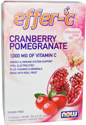 Now Foods, Effer-C, Effervescent Drink Mix, Cranberry Pomegranate, 30 Packets, 5.82 oz (165 g) ,والرياضة، والكهرباء بالكهرباء شرب التجديد، وفيتامين ج، وفيتامين ج مسحوق وبلورات