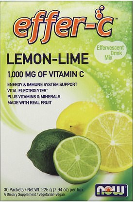 Now Foods, Effer-C, Effervescent Drink Mix, Lemon-Lime, 30 Packets, (7.5 g) Each ,والرياضة، والكهرباء بالكهرباء شرب التجديد، وفيتامين ج