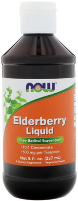 Now Foods, Elderberry Liquid, 8 fl oz (237 ml) ,الصحة، الإنفلونزا الباردة والفيروسية، إلديربيري (سامبوكوس)