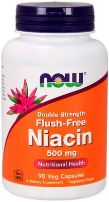 Now Foods, Flush-Free Niacin, Double Strength, 500 mg, 90 Veg Capsules ,الفيتامينات، فيتامين ب، فيتامين b3، فيتامين b3 - النياسين دافق مجانا